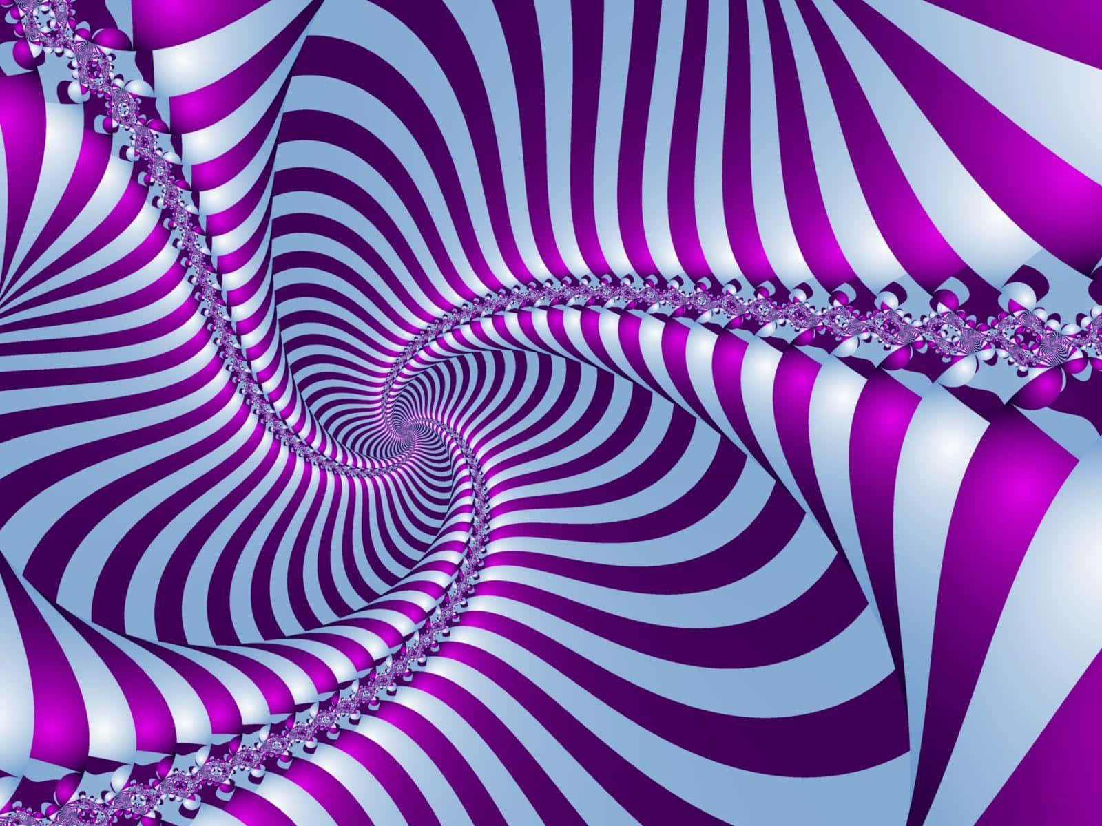 Swirl 桌布 壁紙 — 一條迷人的螺旋隧道，充滿鮮豔的紫色和淺藍色條紋，營造出催眠般的視覺錯覺。