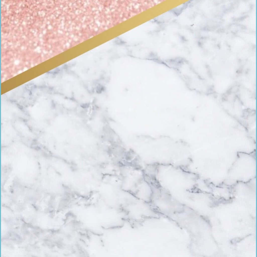 Marble iPad 桌布 壁紙 — 一條金色斜紋將粉紅色亮粉部分與白色大理石背景分隔開。