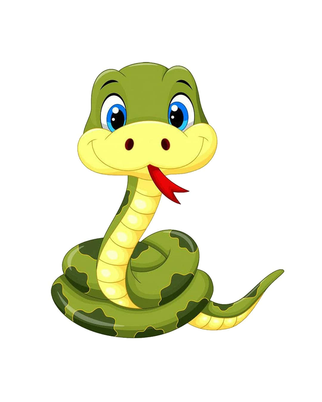snakes 桌布 壁紙 — 一條開心的卡通蛇，有大大的藍眼睛和紅色的舌頭，在純白色背景上微笑。