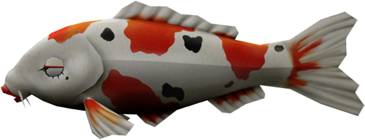 Carp 桌布 壁紙 — 一條風格化的3D渲染錦鯉，帶有橙紅和黑色圖案，閉著睫毛安詳地睡覺。