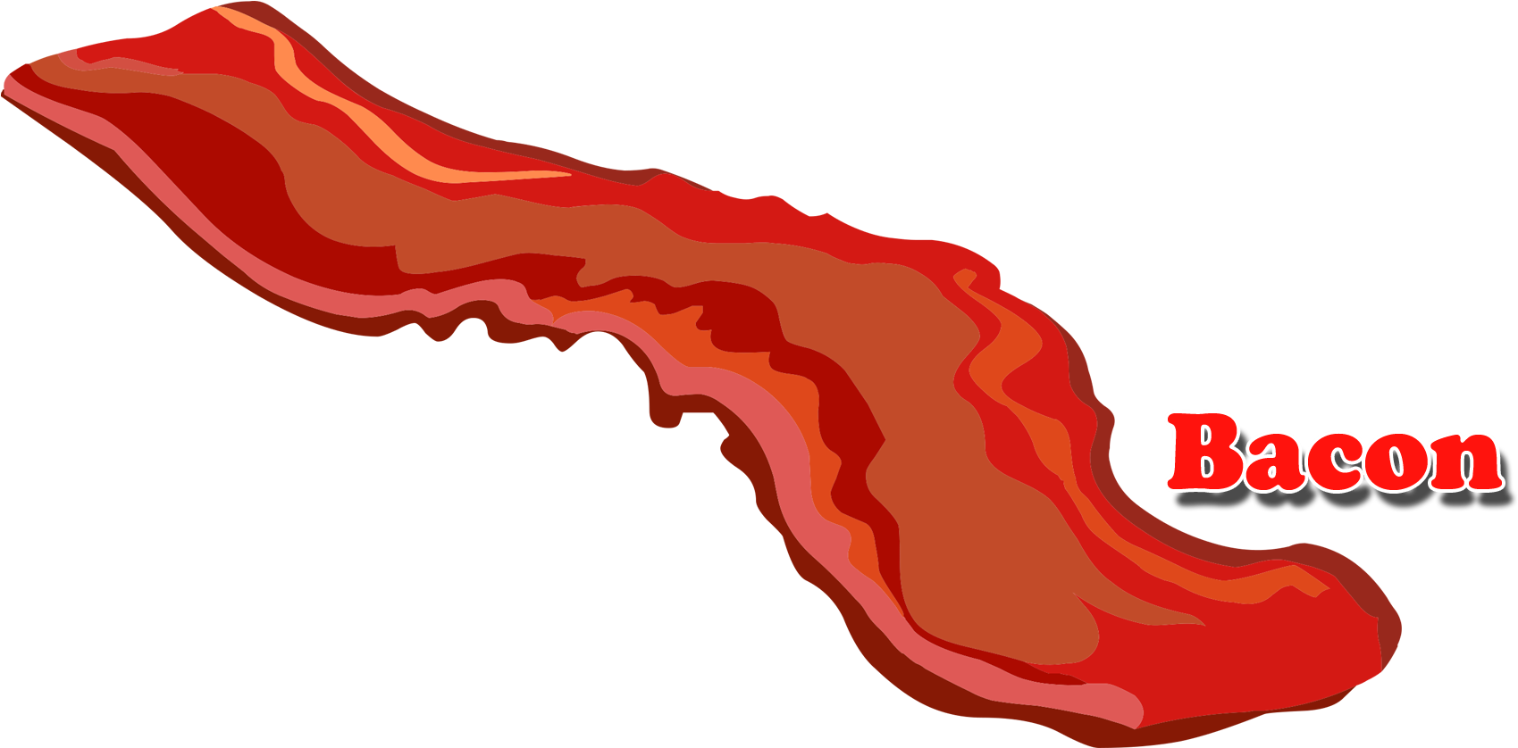 bacon 桌布 壁紙 — 一條風格化的卡通培根條，帶有紅色和橙色漸變，黑色背景上標有「Bacon」。