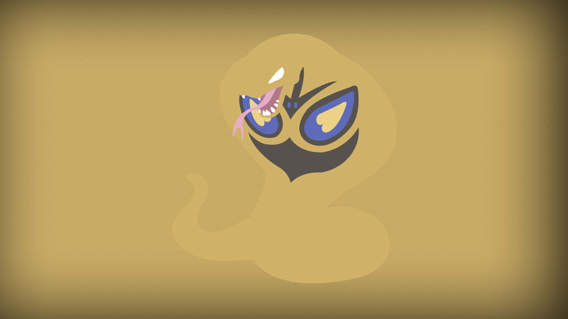 Pokemon Aesthetic 桌布 壁紙 — 一條風格化的卡通蛇，有藍色眼睛和粉紅色舌頭，蜷縮在帶有紋理的芥末色背景上。