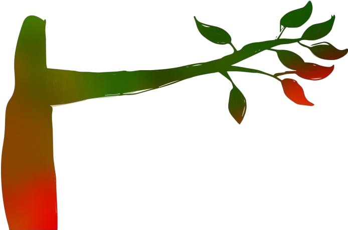 Tree Branch 桌布 壁紙 — 一條風格化的樹枝，帶有漸層綠色和紅色的葉子，在黑色背景上延伸。
