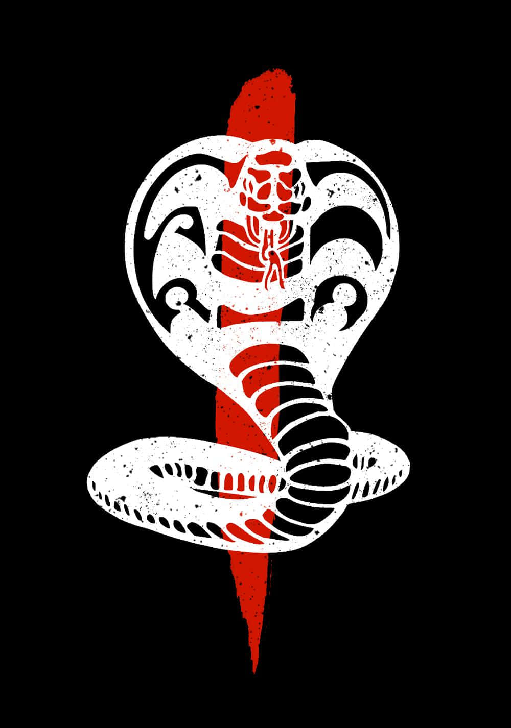 Cobra Kai iPhone Xr 桌布 壁紙 — 一條風格化的白色眼鏡蛇，頭部有紅色點綴和骷髏圖案，盤繞在黑色背景上。