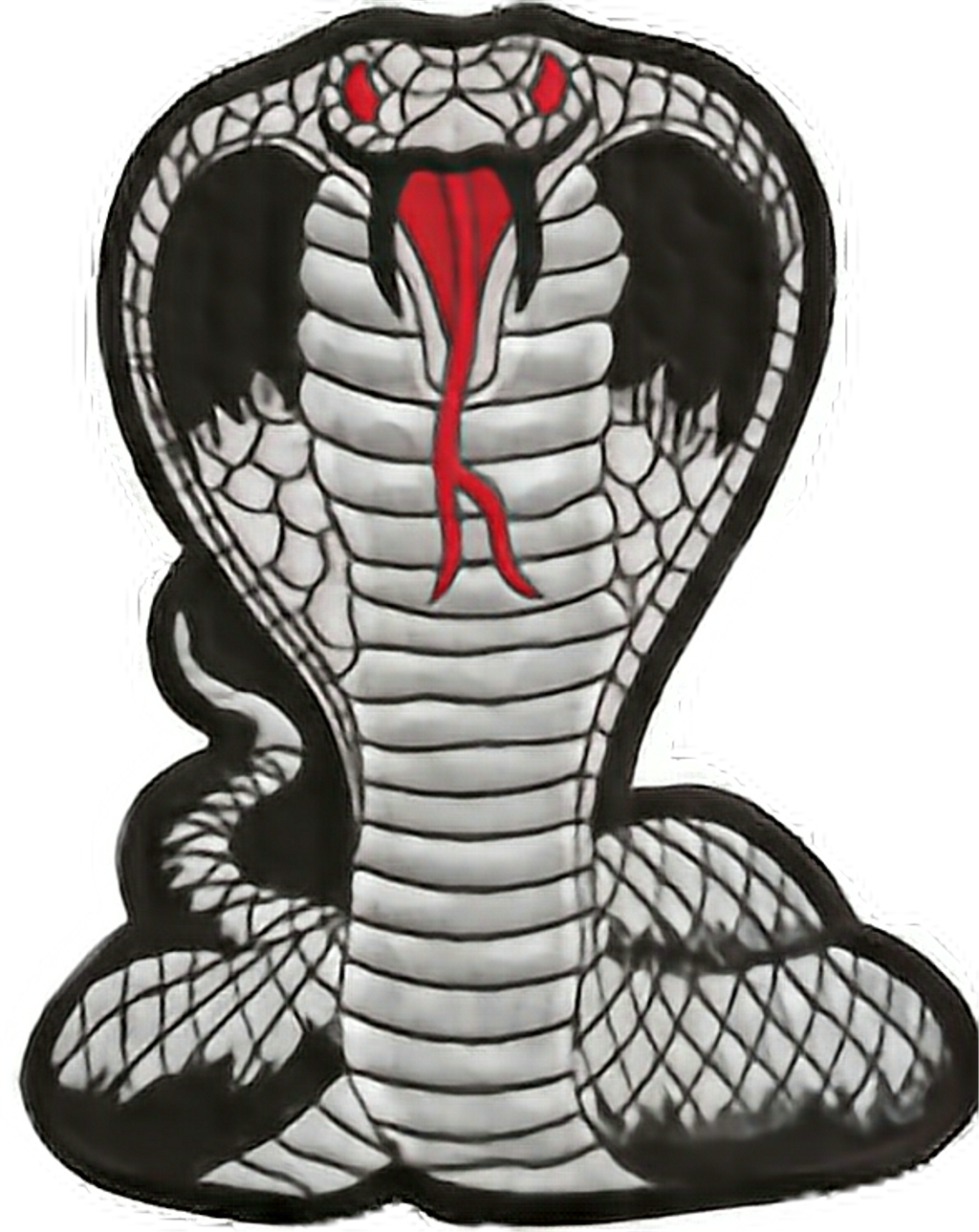 Cobra 桌布 壁紙 — 一條風格化的眼鏡蛇，豎起頭罩，紅色眼睛和舌頭，背景為黑色。
