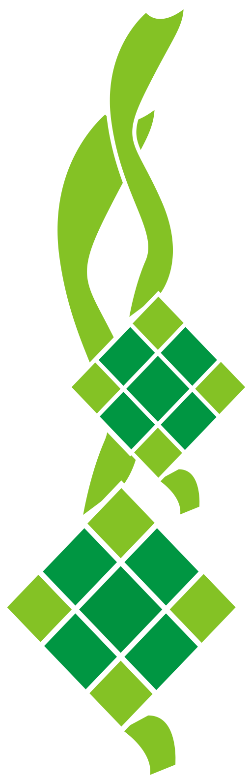 Ketupat 桌布 壁紙 — 一條風格化的綠色絲帶在純黑色背景上穿梭於幾何鑽石圖案之間。