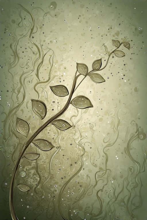 Forest Renewal After the Rain 壁紙 — 一條風格化的藤蔓帶有光澤的葉子，優雅地彎曲在帶有閃爍點點的紋理米色背景上。