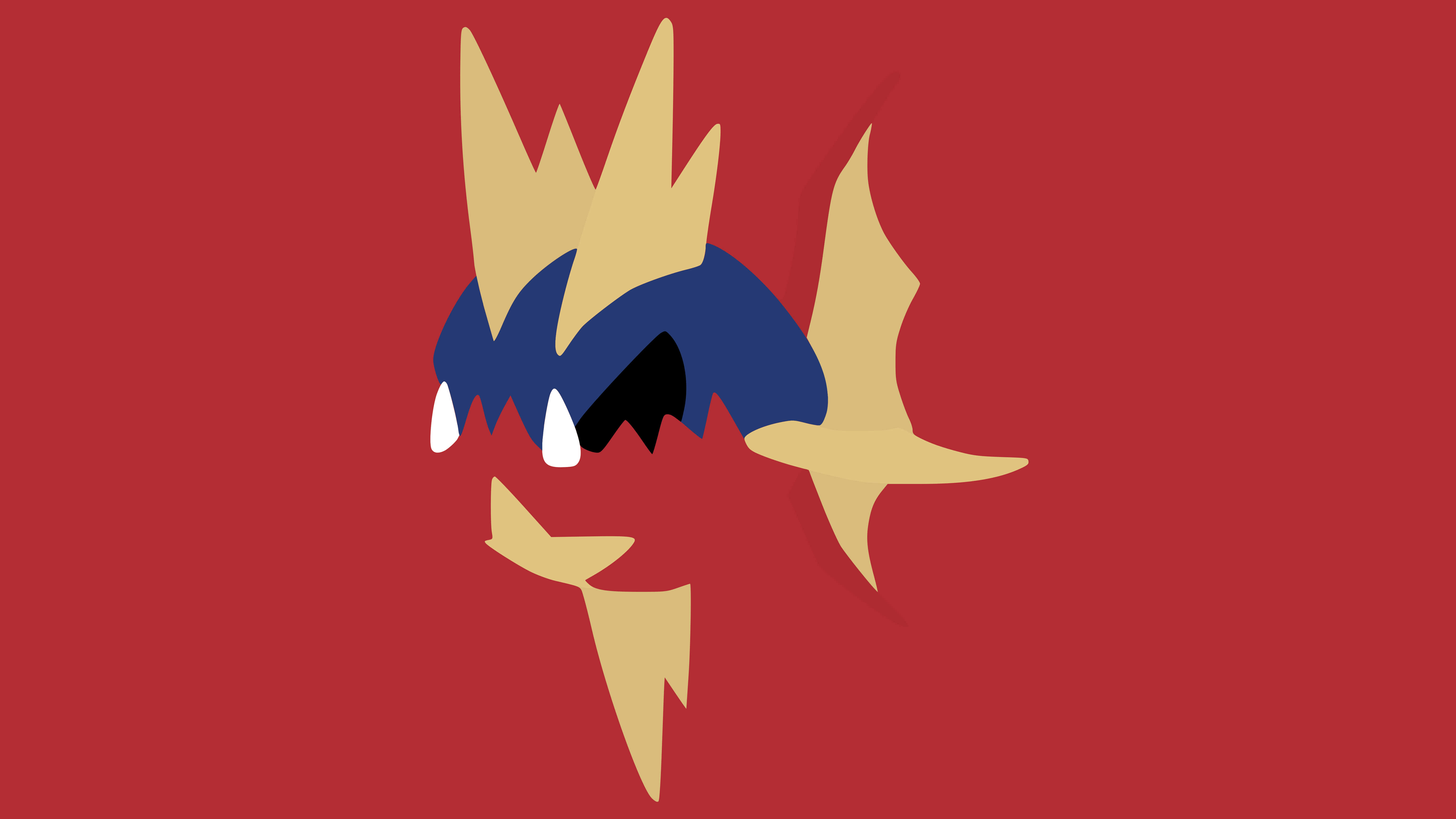 Pokemon Aesthetic 桌布 壁紙 — 一條風格化的電魚，帶有金色刺和藍色頭部，置於純紅色背景上。