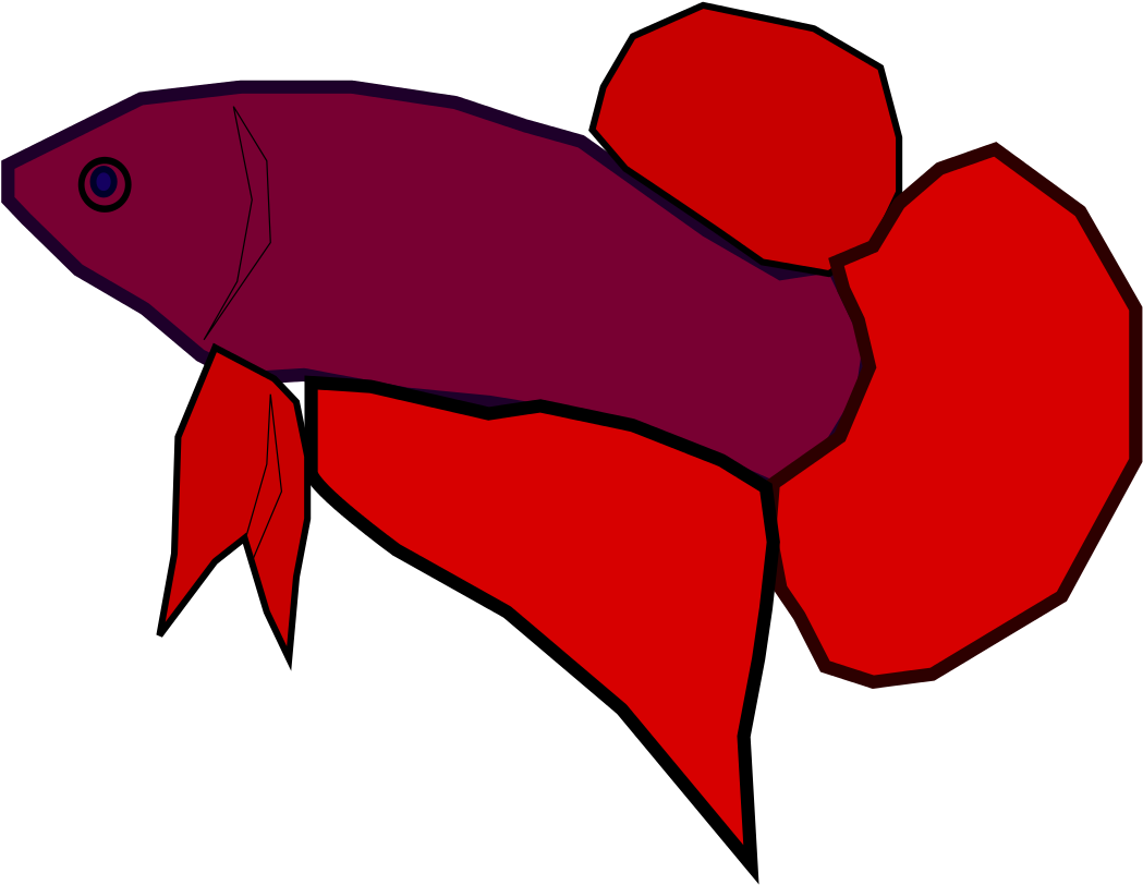 魚 桌布 壁紙 — 一條風格化的鬥魚，深紫色身體和鮮紅色魚鰭，在純黑色背景上游動。