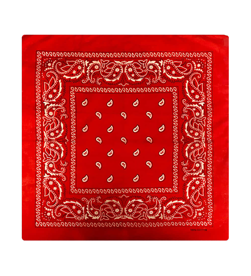 bandana 桌布 壁紙 — 一條鮮紅色的頭巾，上面有複雜的白色佩斯利圖案和邊框設計，背景是純白色。