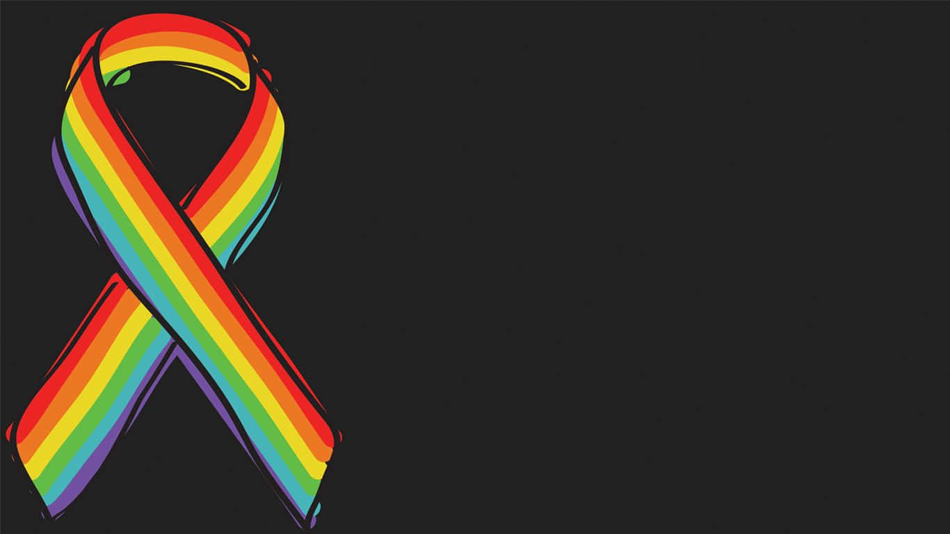 Im Gay 桌布 壁紙 — 一條鮮豔的彩虹絲帶象徵LGBTQ+驕傲，在黑色背景上格外突出。