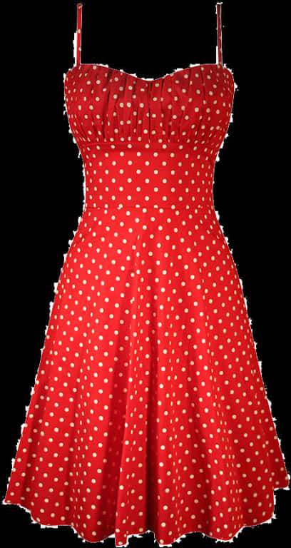 clothing 桌布 壁紙 — 一條鮮豔的紅色圓點連衣裙，帶有白色圓點和細肩帶，在黑色背景下展開。