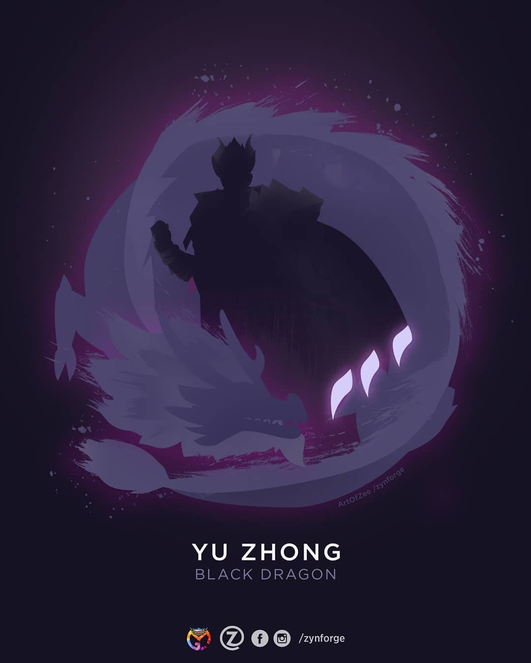 Digital 桌布 壁紙 — 一條龍的黑色剪影，帶有發光的白色爪子，從旋轉的紫色漩渦中浮現，背景是深黑色。