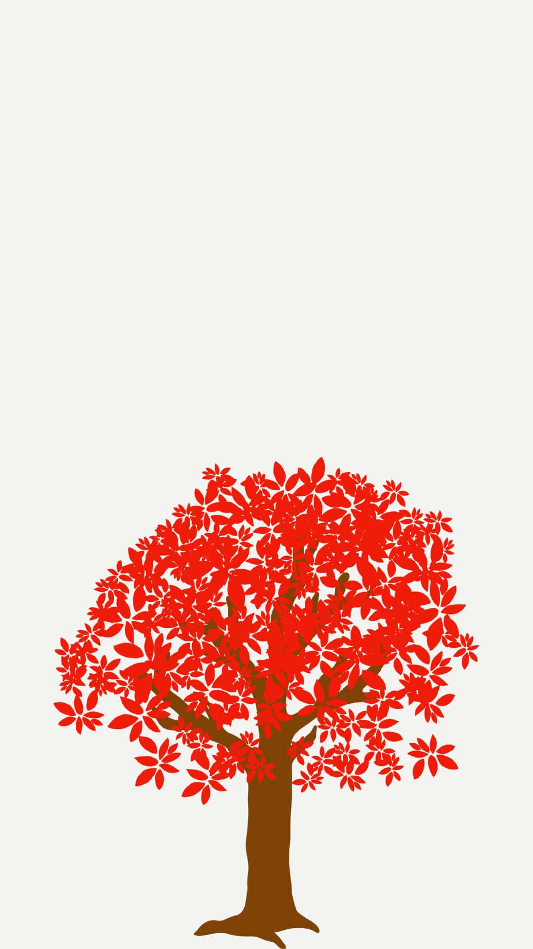 藝術 桌布 壁紙 — 一棵大膽的紅色樹葉樹，帶有棕色樹幹，在極簡平面設計的淡奶油色背景上獨自站立。