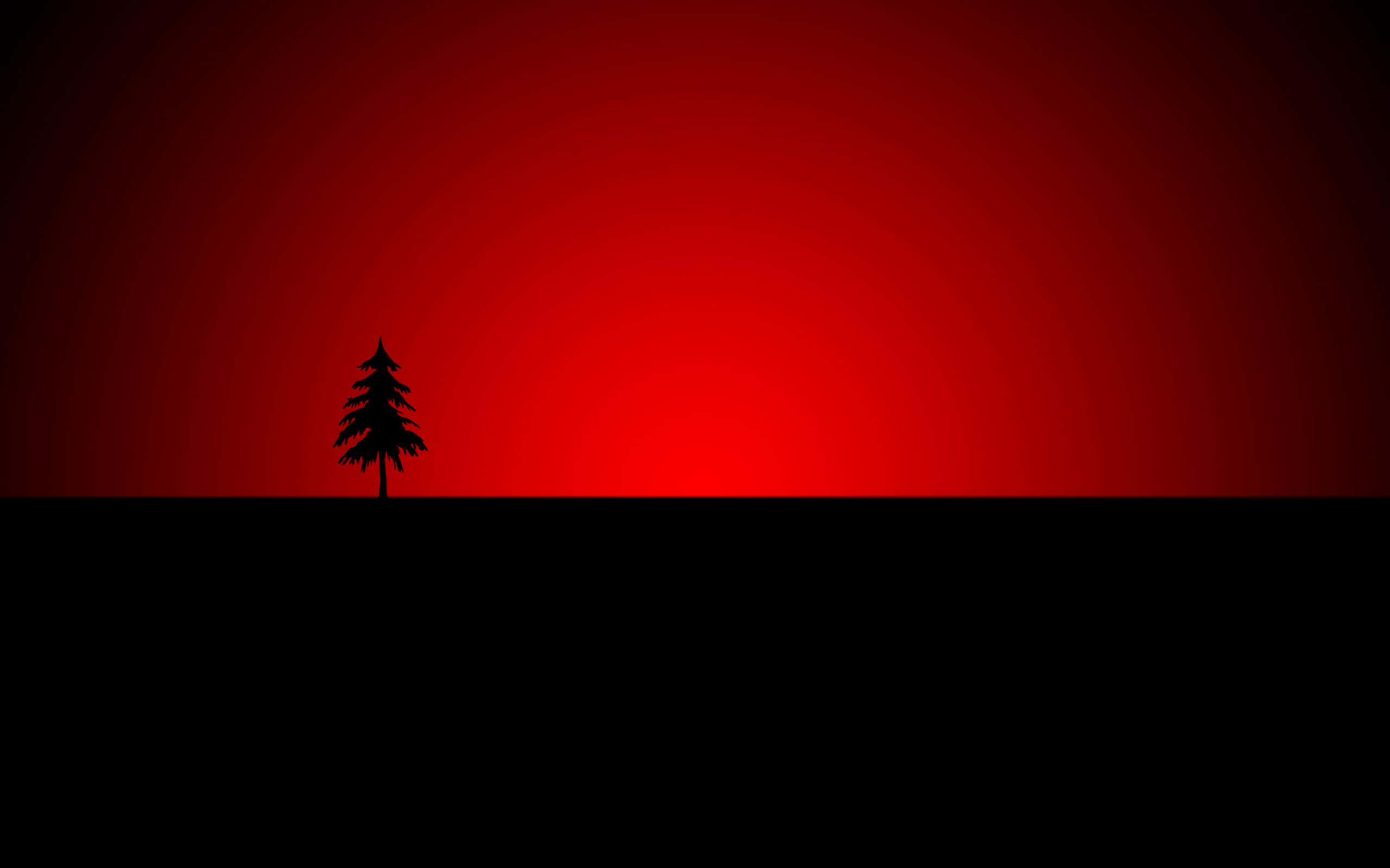 Pine Tree 桌布 壁紙 — 一棵孤獨的松樹剪影在黃昏時分映襯著漸變的紅色天空。
