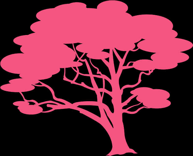 Tree Silhouette 桌布 壁紙 — 一棵帶有複雜樹枝的醒目粉紅色樹木剪影，在純黑色背景上脫穎而出。