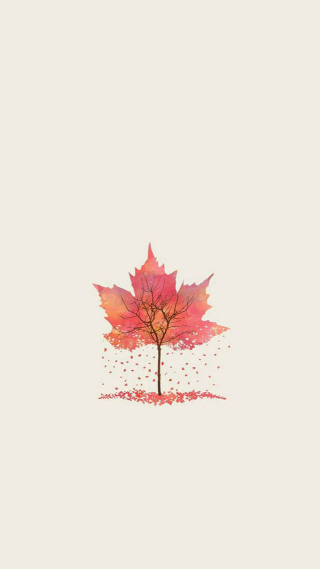 美學 桌布 壁紙 — 一棵極簡主義水彩樹，樹枝光禿，紅色楓葉飄落，背景為柔和米色。