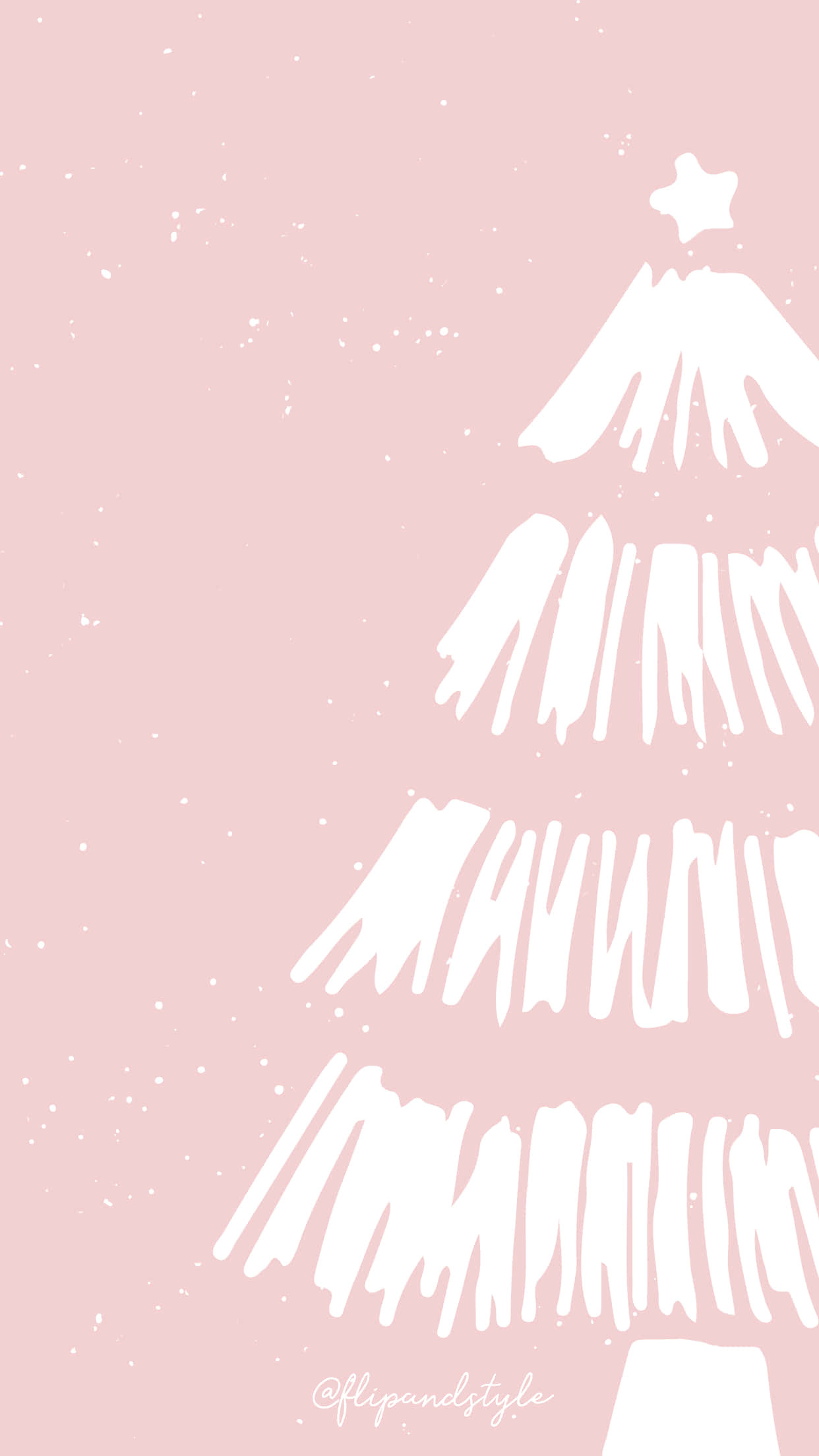 Rose Gold Christmas 桌布 壁紙 — 一棵極簡風格的白色聖誕樹，頂部有一顆星星，矗立在帶有細小白色圓點的柔和粉紅色背景前。