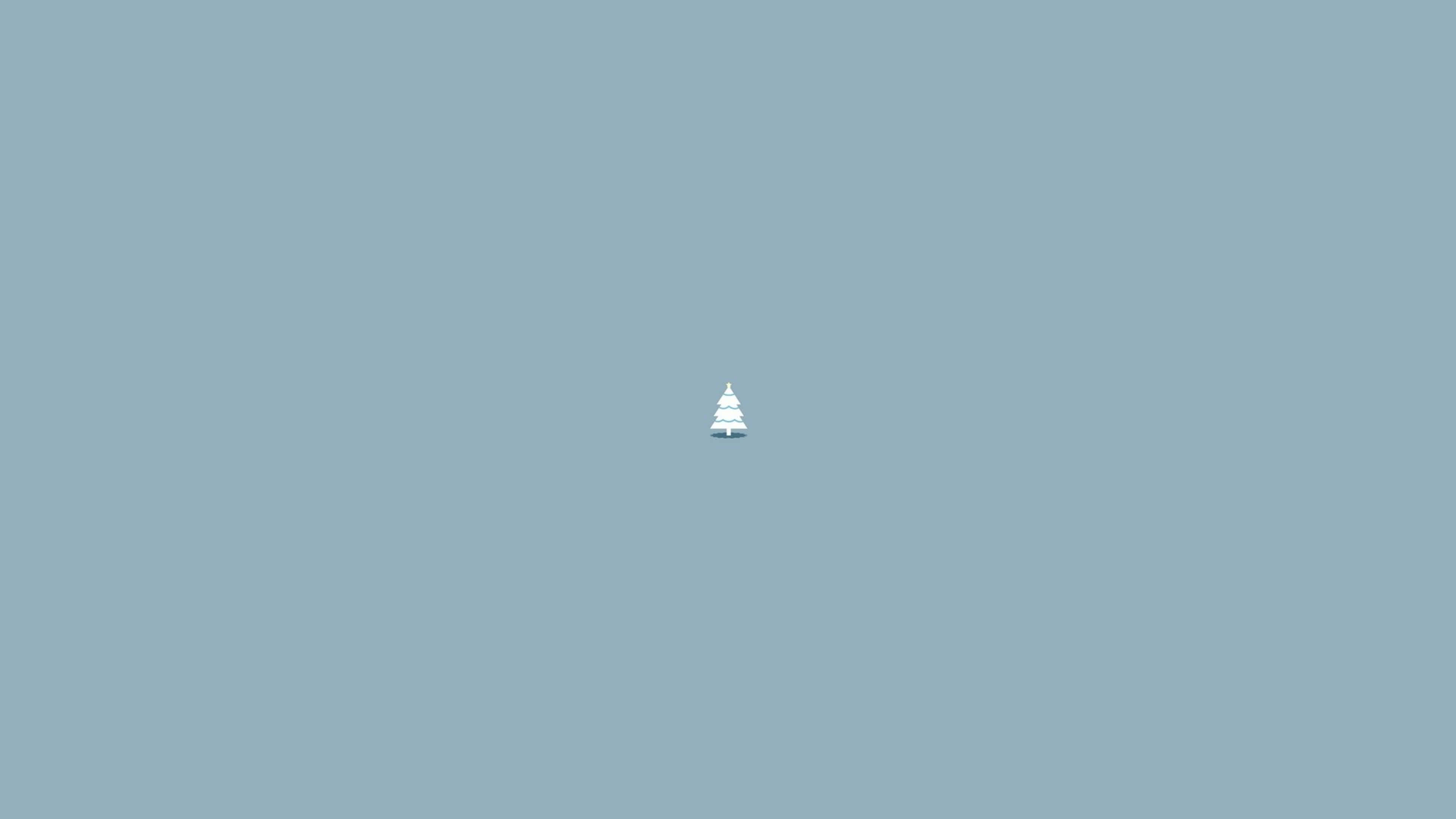 Simple Winter 桌布 壁紙 — 一棵細小的白色像素化樹木，居中在純色柔和藍色背景上。