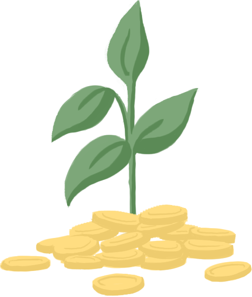 金融 桌布 壁紙 — 一棵綠色嫩芽從一堆金幣中長出，象徵著財務增長和繁榮。