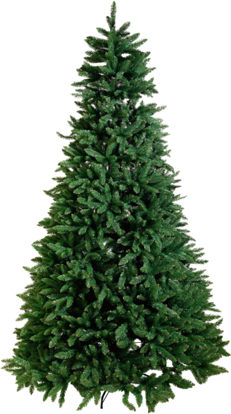 Artificial Christmas Tree 桌布 壁紙 — 一棵茂密的綠色冷杉樹，帶有密集的針狀葉子，在純黑色背景上高高聳立。