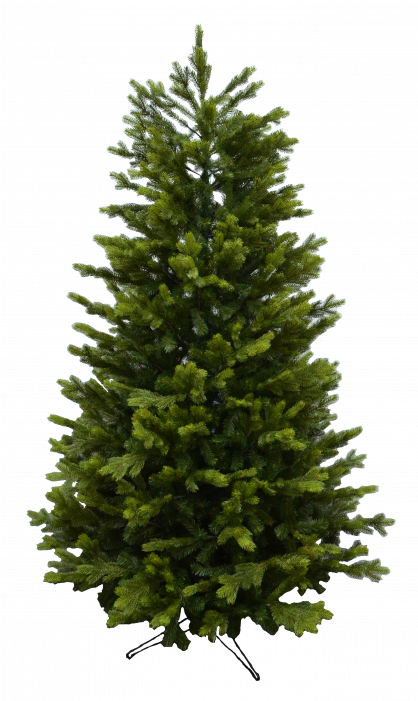 Artificial Christmas Tree 桌布 壁紙 — 一棵茂密的綠色冷杉樹，帶有濃密的針狀葉子，在純黑色背景上高高聳立。