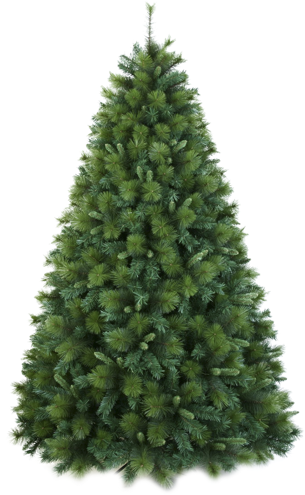 Artificial Christmas Tree 桌布 壁紙 — 一棵茂密的綠色冷杉樹高高聳立，帶有密集的針葉簇和經典的圓錐形，襯托在純黑色背景上。
