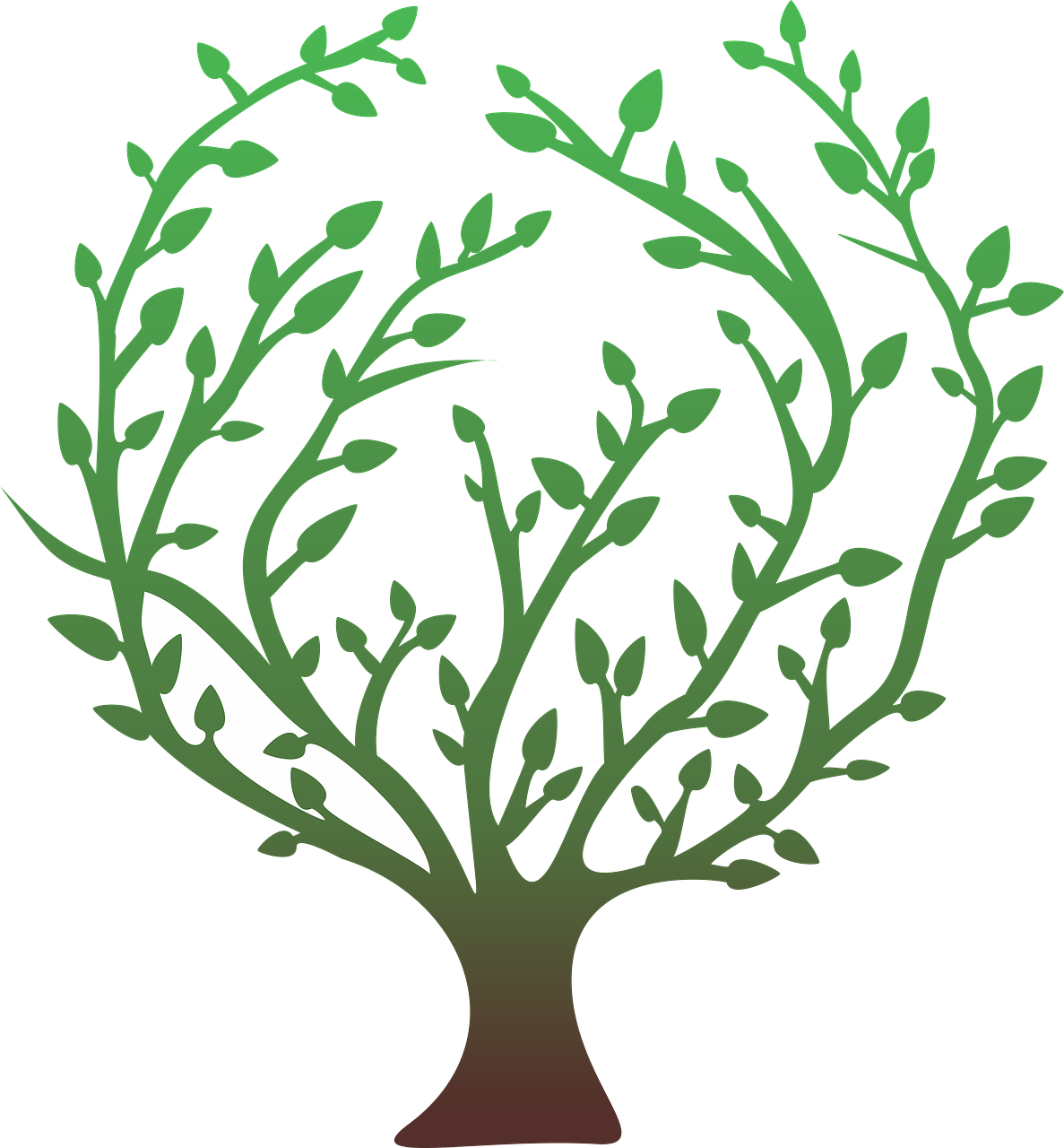 Tree Leaves 桌布 壁紙 — 一棵風格化的綠色樹木，帶有分枝的樹枝和葉子，黑色背景上有一個白色的葉形鏤空。