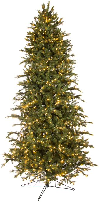 Artificial Christmas Tree 桌布 壁紙 — 一棵高大的常綠聖誕樹，在黑色背景上飾有溫暖的發光燈光和人工雪。