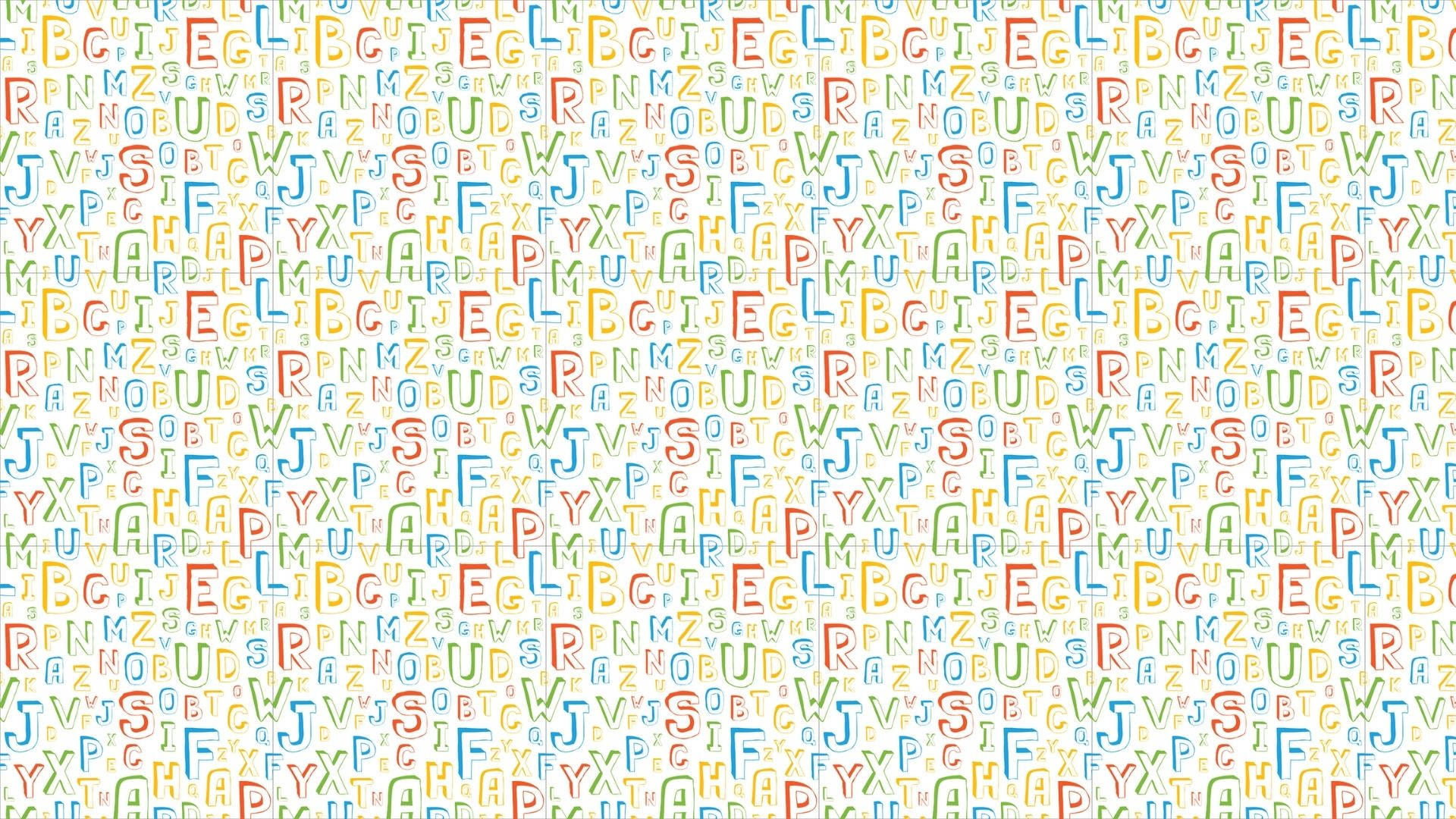 字母動畫 桌布 壁紙 — 一款充滿玩味的壁紙，淺奶油色背景上隨機散落著色彩繽紛的大寫字母。