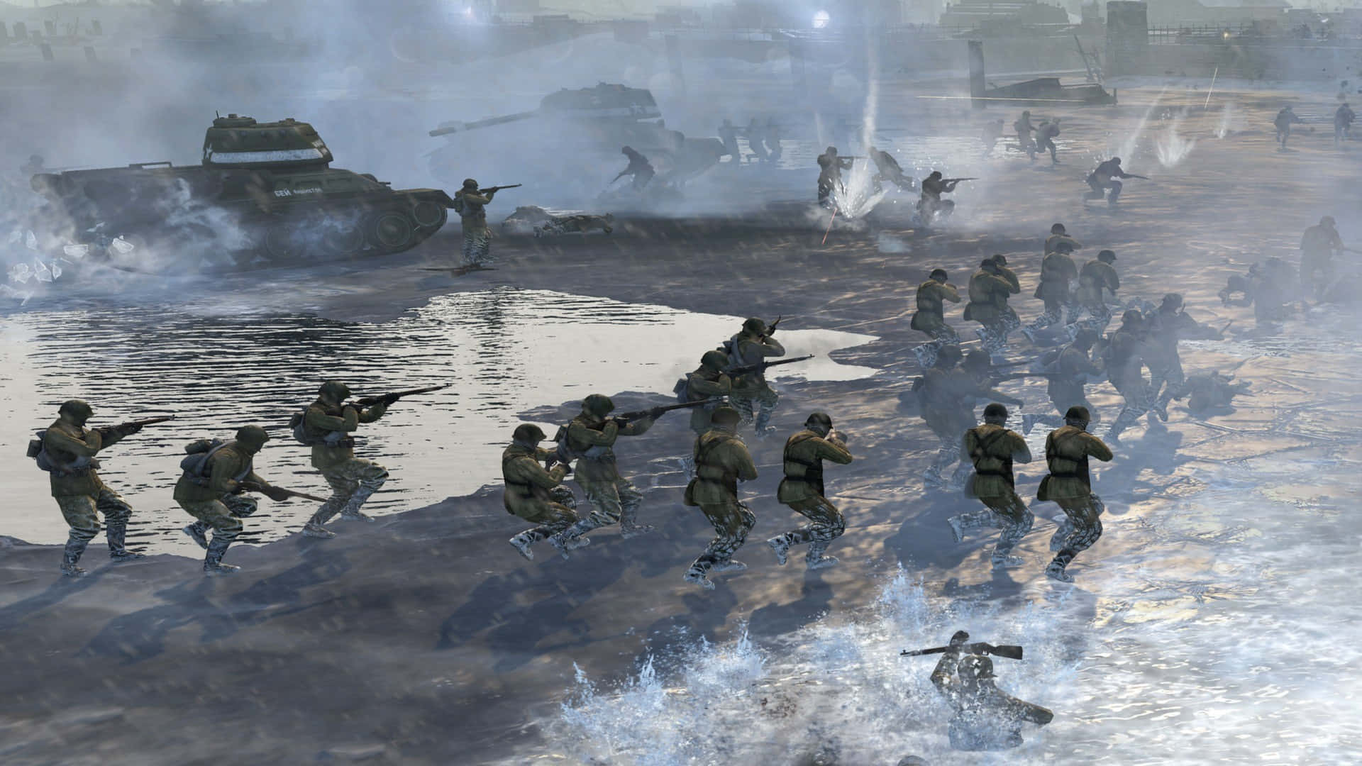 一款包含士兵與坦克的電玩遊戲截圖 壁紙
