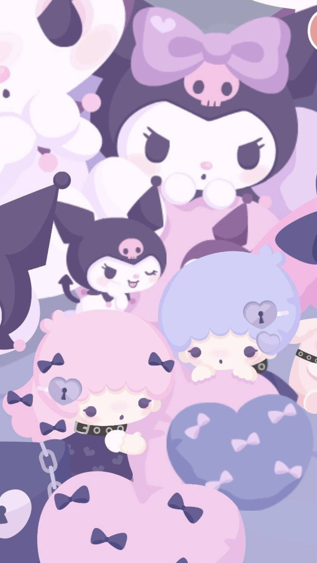 可愛的 Sanrio 角色，粉彩色調，帶有蝴蝶結和心形。 — 三麗鷗角色 GIF 壁紙