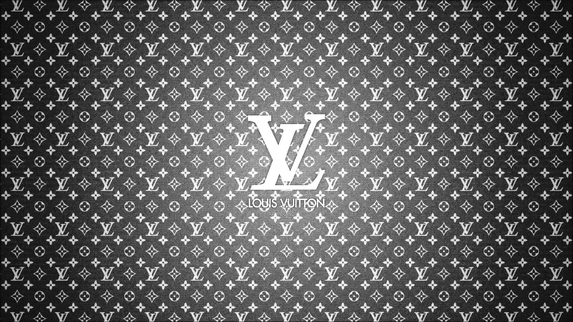 標誌 桌布 壁紙 — 一款單色壁紙，帶有重複的 Louis Vuitton 字母組合圖案，中央有一個大標誌和品牌名稱。