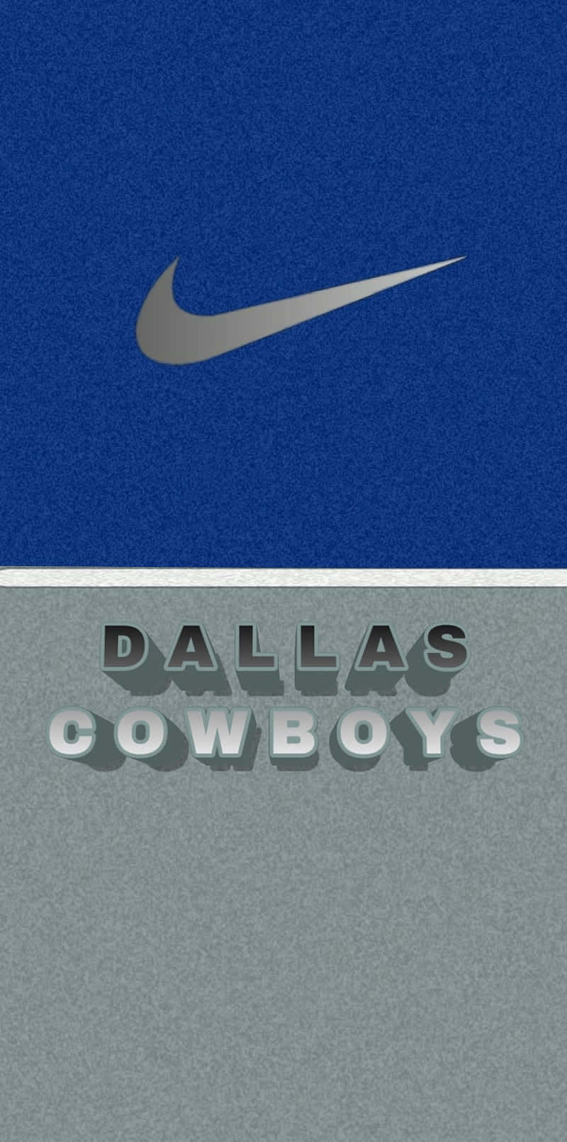 Dallas Cowboys iPhone 桌布 壁紙 — 一款大膽的藍色和灰色桌布，上面有銀色Nike勾號，位於達拉斯牛仔隊隊名之上，採用金屬3D字體。