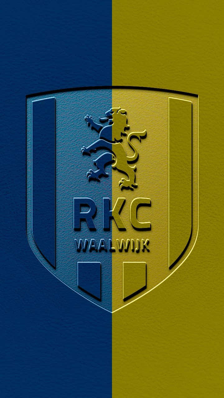 Rkc Waalwijk 桌布 壁紙 — 一款大膽的藍色和金色紋理壁紙，飾有RKCVaalwijk徽章及躍立獅子標誌。