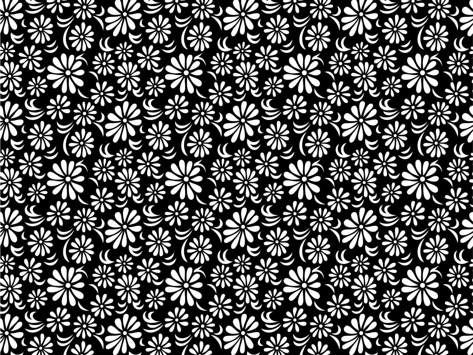 Black And White Pattern 桌布 壁紙 — 一款大膽的黑白壁紙，具有重複的風格化雛菊和新月形圖案。