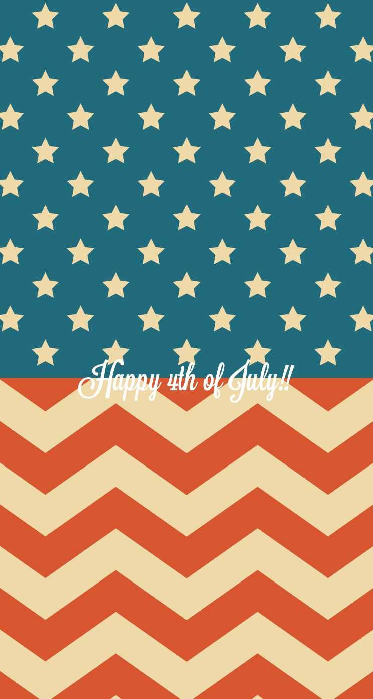 fourth of july 桌布 壁紙 — 一款愛國壁紙，以青綠色背景上的奶油色星星，搭配紅色和奶油色的人字形圖案及慶祝文字。