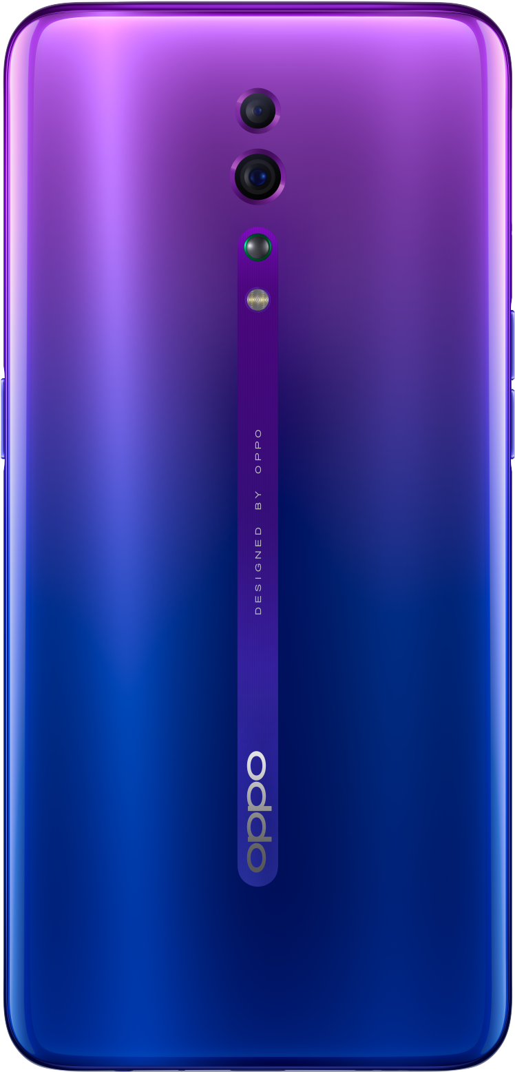 Oppo Mobile 桌布 壁紙 — 一款時尚智慧型手機，背面由紫色漸變至藍色，並配備垂直相機模組。