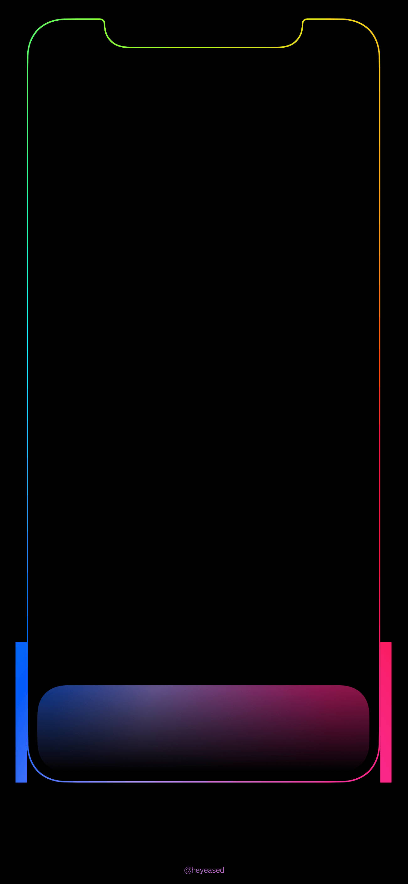 iPhone 桌布 壁紙 — 一款時尚智慧型手機，黑色螢幕由鮮豔的霓虹彩虹輪廓和發光的漸變主頁按鈕框起。