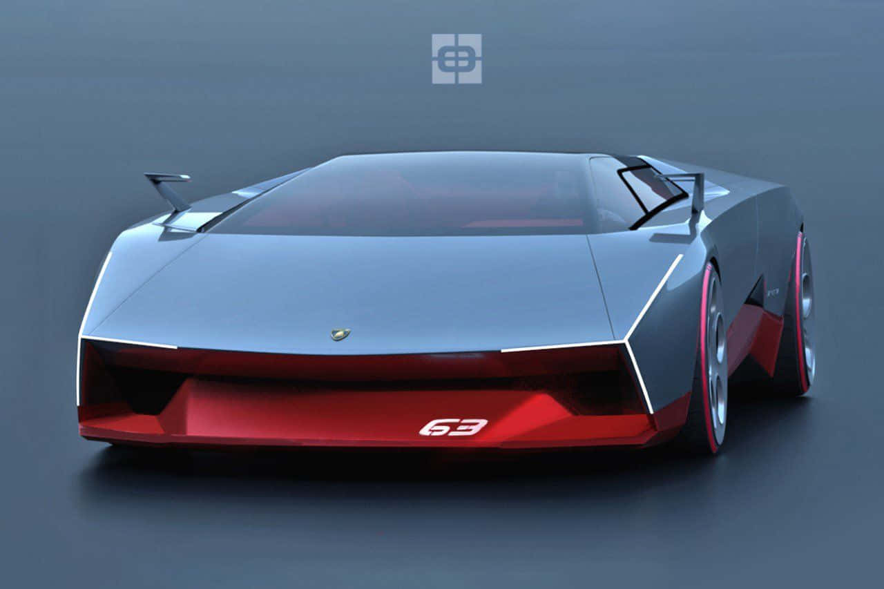 Minimalist Car 桌布 壁紙 — 一款時尚未來感的藍寶堅尼概念車，採用金屬藍色車身和鮮明的紅色點綴，在工作室燈光下展示。