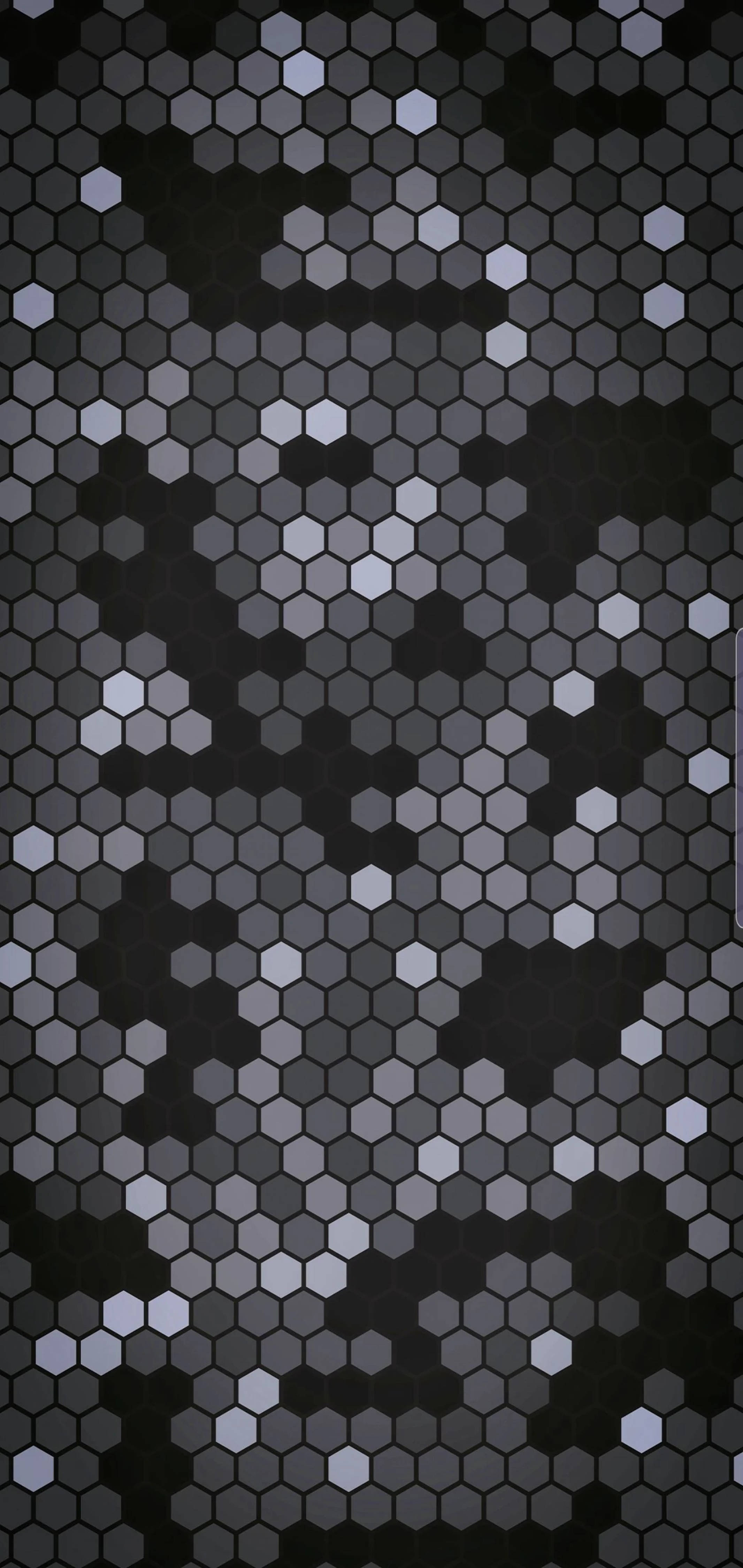 4K 桌布 壁紙 — 一款時尚的抽象桌布，由不同深淺的灰色和黑色相互鎖定的六邊形組成，形成現代數位馬賽克圖案。