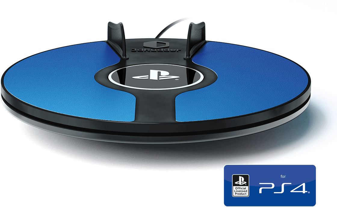 PlayStation 桌布 壁紙 — 一款時尚的藍黑 PlayStation 3D Rudder PS4 周邊設備，在黑暗背景上顯示帶有發光藍色動態效果。
