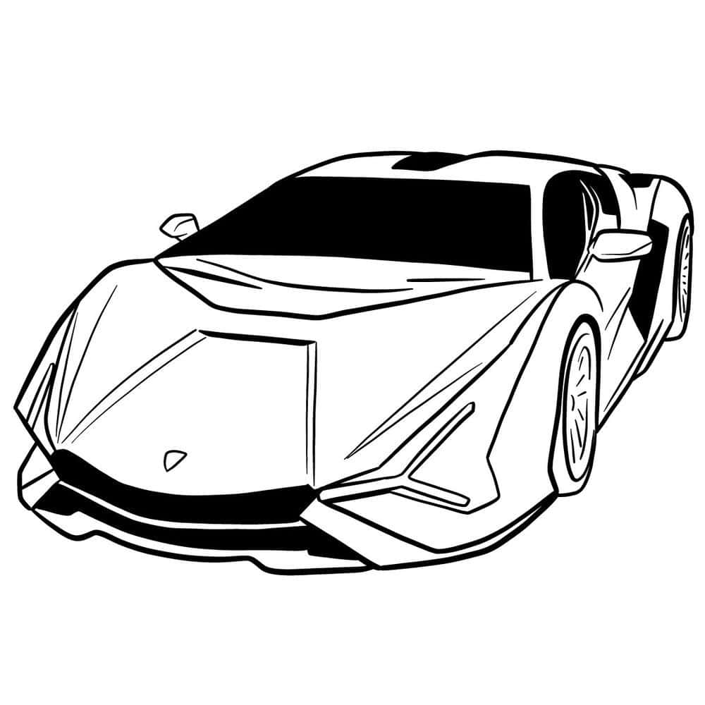 Lamborghini Silhouette 桌布 壁紙 — 一款時尚的黑白線條繪圖，描繪一輛具有銳利角度和空氣動力學曲線的未來主義跑車。