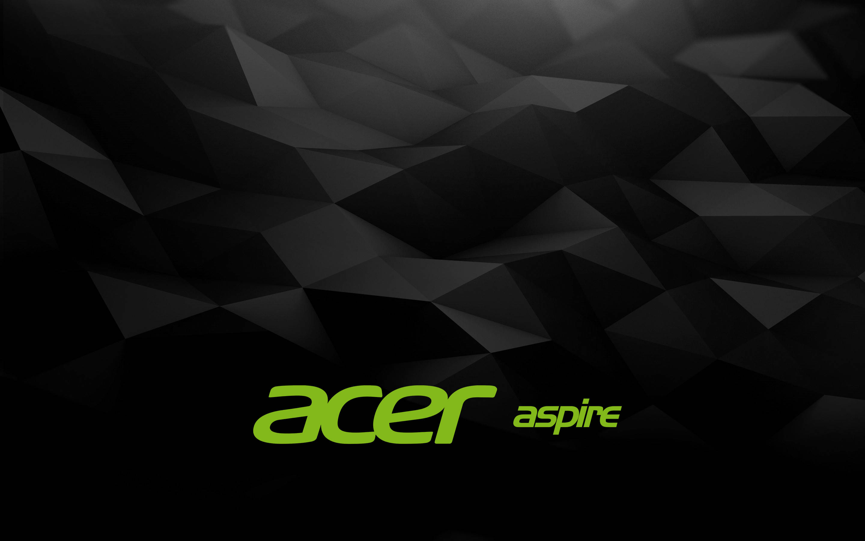 幾何 桌布 壁紙 — 一款時尚的黑色幾何壁紙，中央有一個發光的綠色 Acer Aspire 標誌，背景為低多邊形紋理。