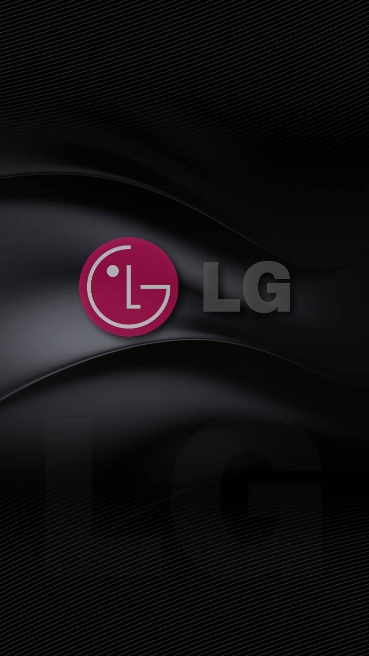 Lg 桌布 壁紙 — 一款時尚的黑色桌布，中央有一個洋紅色的LG標誌，位於帶有微妙對角線的弧形光澤表面上。