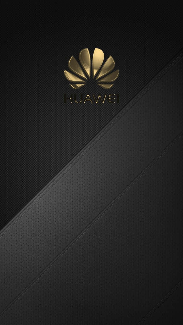 金色Huawei標誌在黑色紋理背景上，帶有對角接縫。 — 華為 GIF 壁紙