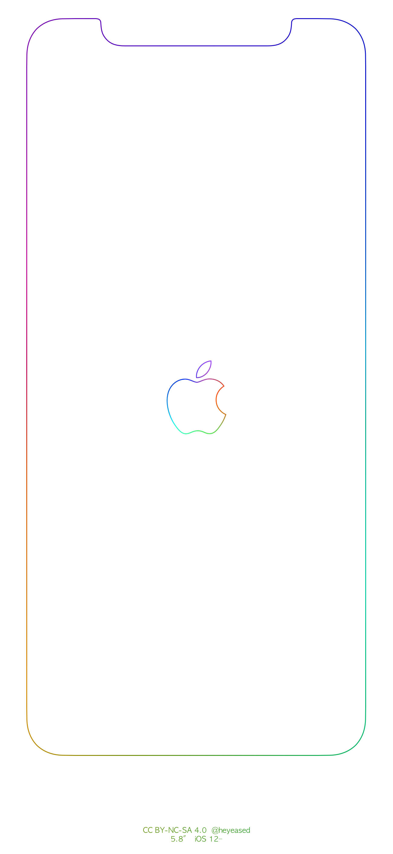 iPhone 桌布 壁紙 — 一款極簡風格的 iPhone 桌布，白色背景中央有彩虹輪廓的 Apple 標誌，並帶有細彩色邊框。