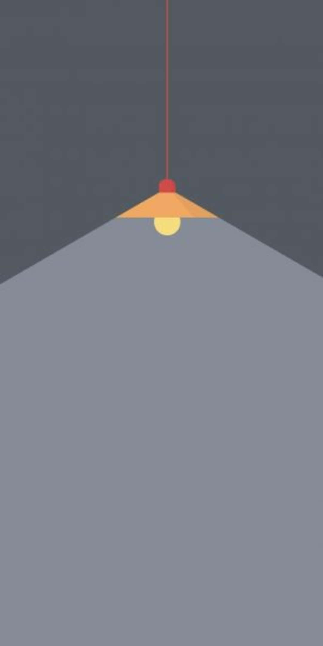 Pixel 3 Minimal 桌布 壁紙 — 一款極簡風格的吊燈，帶有橙色燈罩，在柔和的灰色背景上投射出溫暖的圓錐形光線。