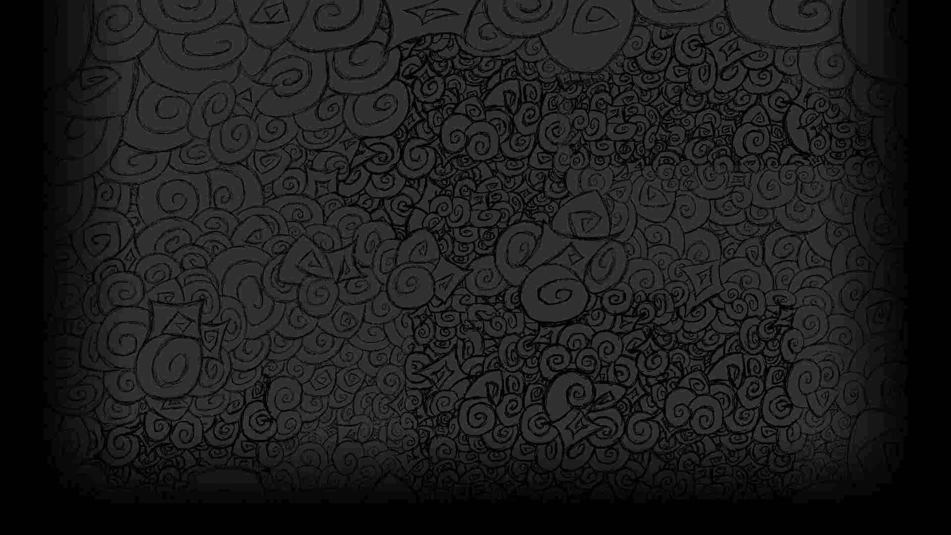 Aesthetic Black And White 桌布 壁紙 — 一款深色單色壁紙，充滿了各種灰色調的複雜漩渦塗鴉圖案。