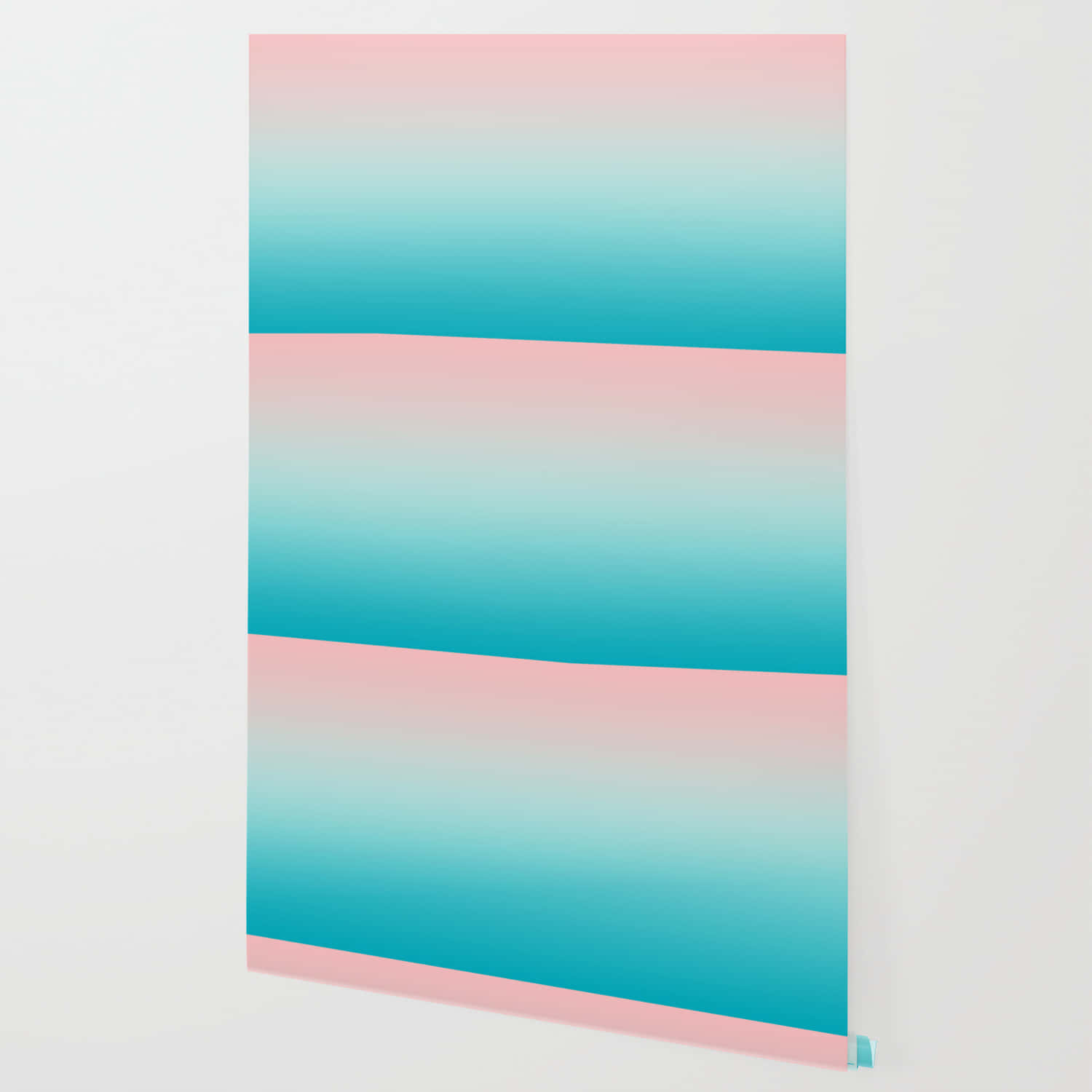 Pastel Ombre 桌布 壁紙 — 一款現代風格的壁紙，帶有柔和的粉紅色和藍綠色水平漸變，安裝在純白色的牆壁上。